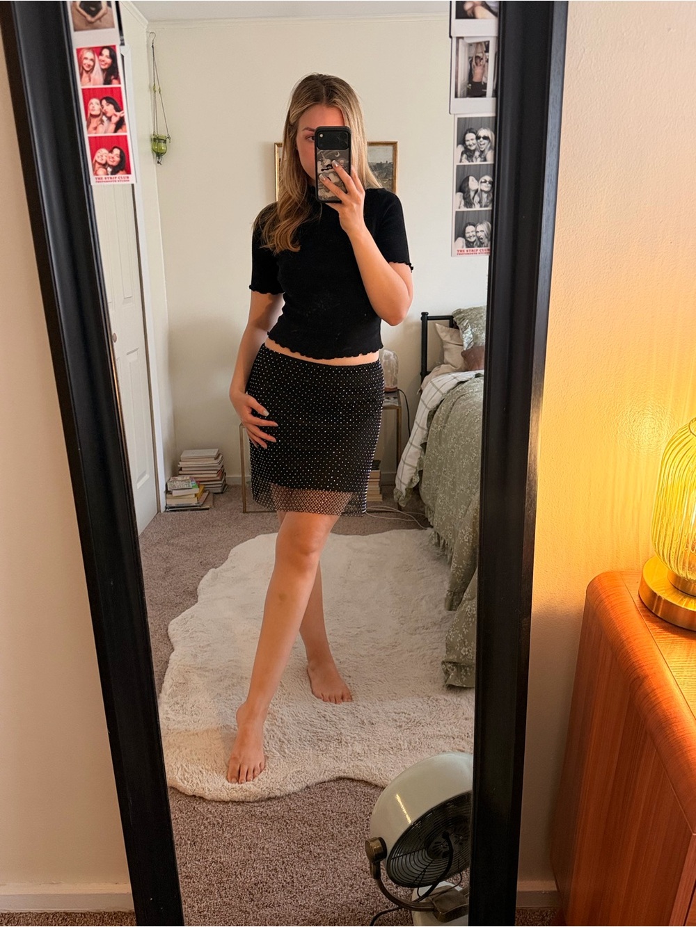 Black & Silver Mini Skirt With Mesh Overlay